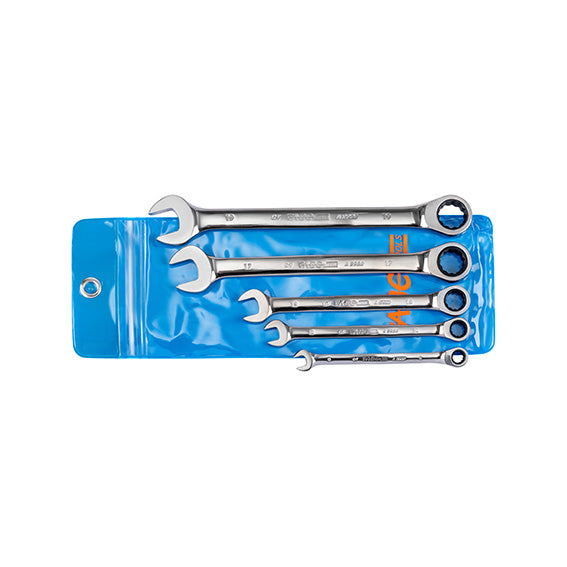 ABC Tools Serie di Chiavi Combinate con Cricchetto Unidirezionale A29385000, 5 Pezzi, con busta di plastica