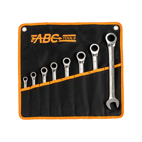ABC Tools Serie di Chiavi Combinate con Cricchetto Unidirezionale A29388000, 8 Pezzi