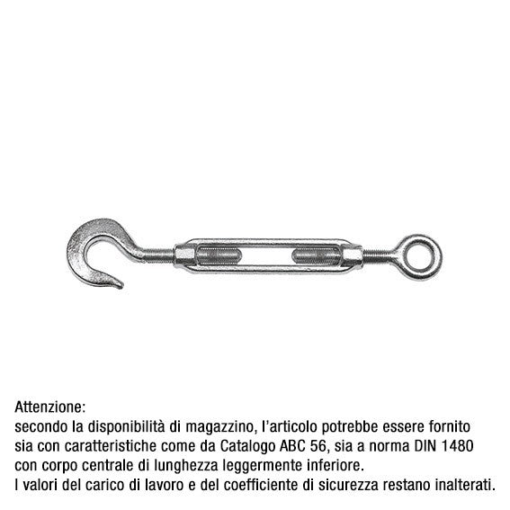 ABC Tools Tenditore Filettato Occhiello e Gancio Zincato L 2223 0008 M8, Portata 50 kg