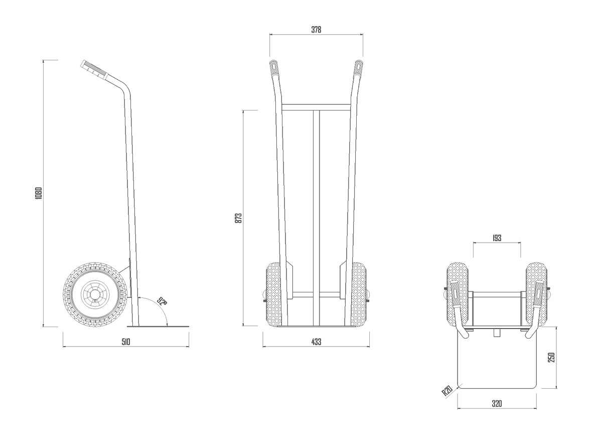 Carmeccanica Carrello Portacasse Ruote Pneumatiche Cerchio Nylon 200 kg ART004