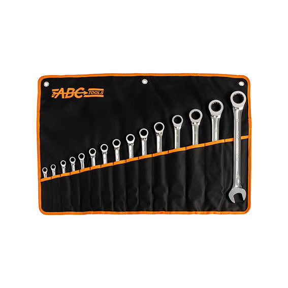 ABC Tools Serie di Chiavi Combinate con Cricchetto Unidirezionale A29381500, 15 Pezzi