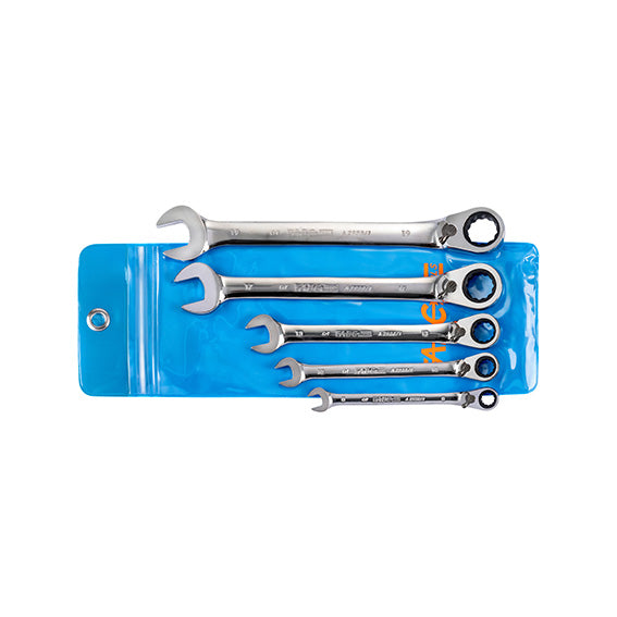 ABC Tools Serie di Chiavi Combinate con Cricchetto Reversibile A29395000, 5 Pezzi, con busta di plastica