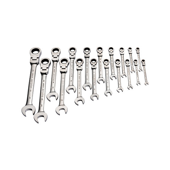 ABC Tools Serie di Chiavi Combinate con Cricchetto Snodato A29401800, 18 Pezzi, con scatola di cartone