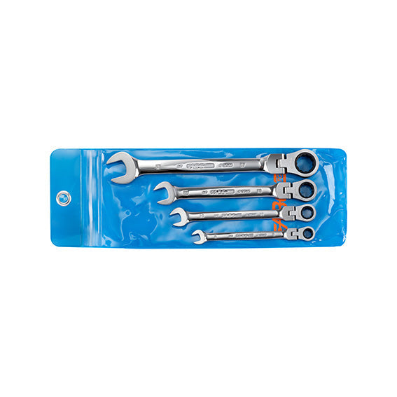 ABC Tools Serie di Chiavi Combinate con Cricchetto Snodato A29404000, 4 Pezzi, con busta di plastica