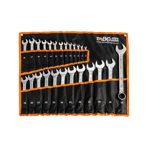 ABC Tools Serie di Chiavi Combinate in Borsa di Tessuto Avvolgibile A29451025, 25 Pezzi