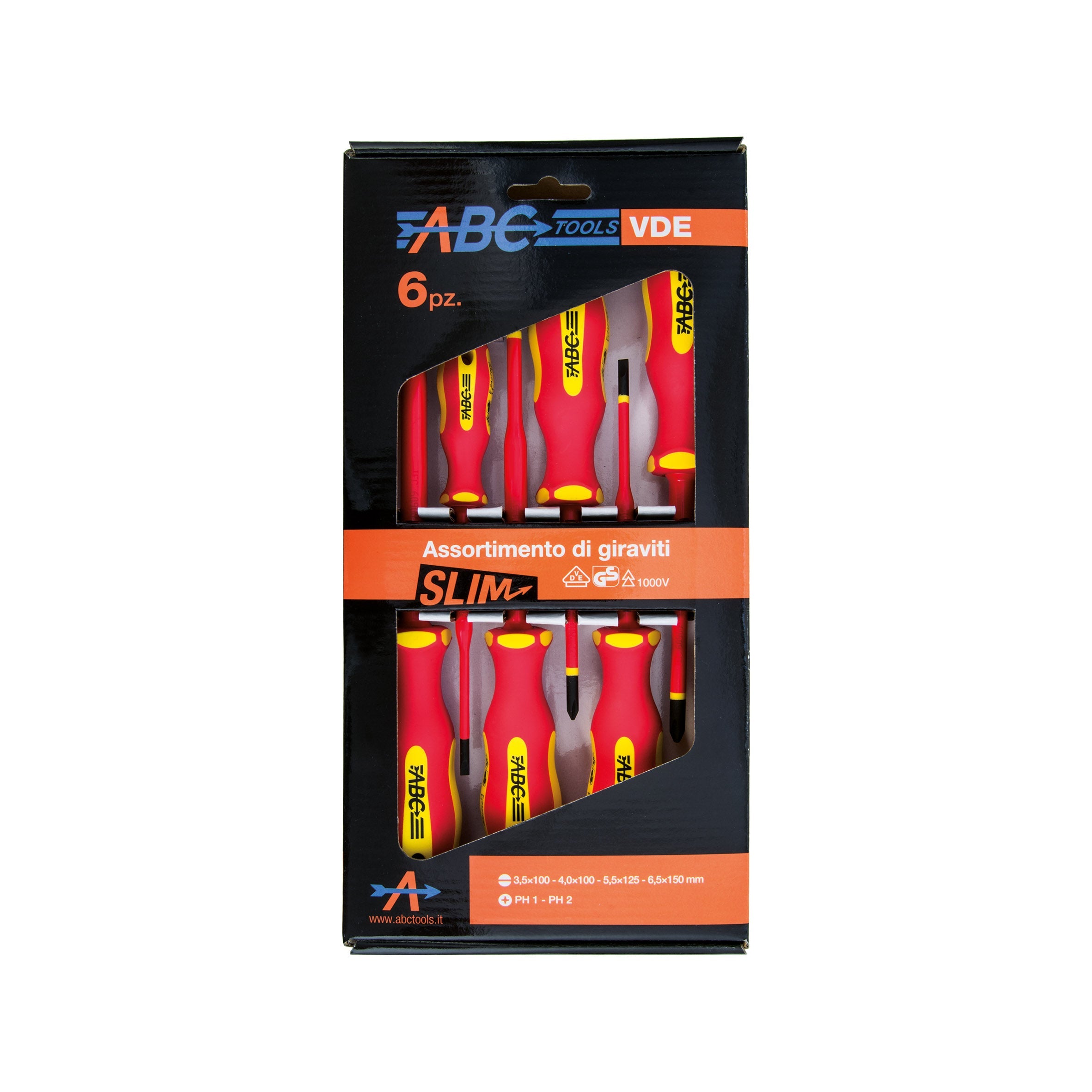 ABC Tools Serie Giraviti Isolati VDE M71017260, 6 Pezzi Slim, Intaglio e Phillips