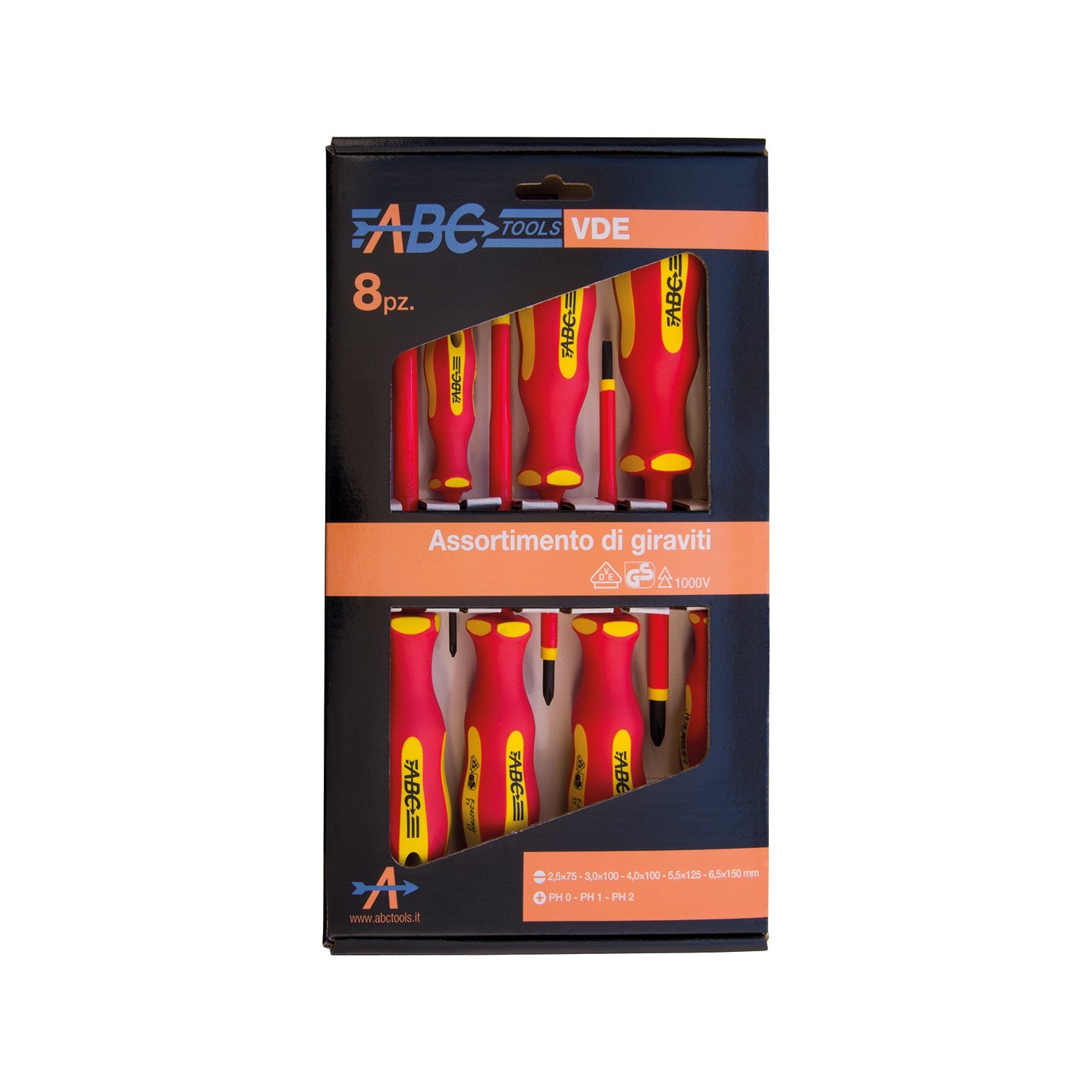 ABC Tools Serie Giraviti Isolati VDE M71018100, 8 Pezzi, Intaglio e Phillips