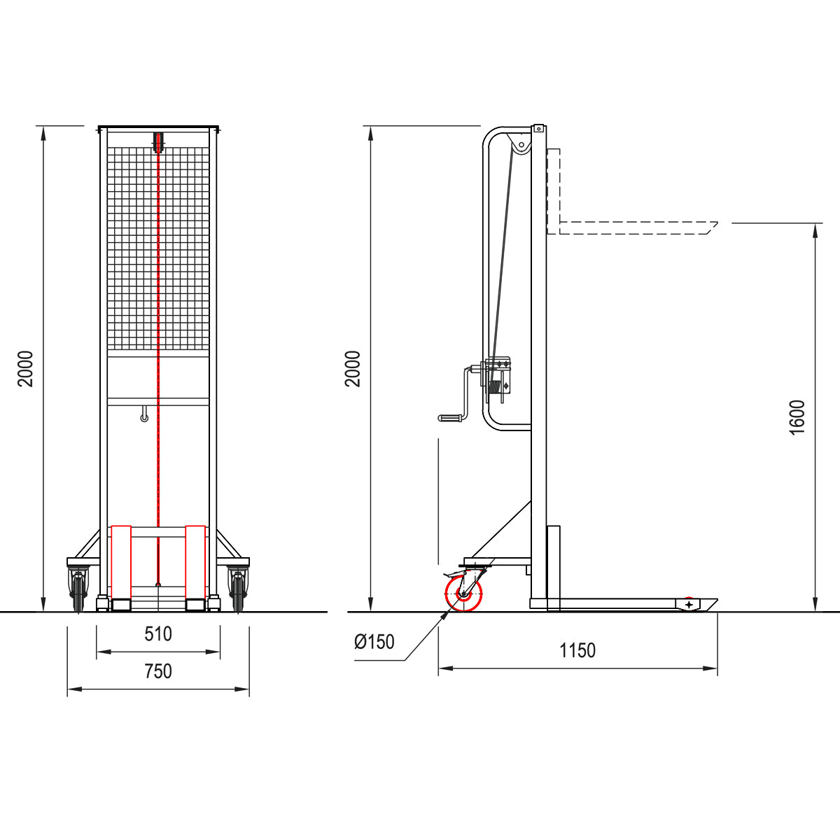 Carmeccanica Sollevatore ad Arganello Portata 300 kg Sollevamento 1600 mm ARTARG3