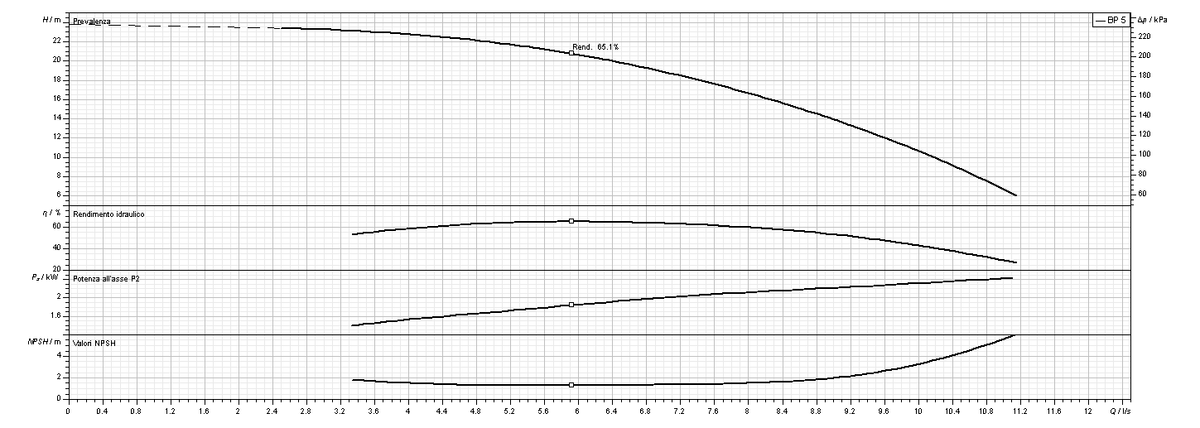 Curva prestazionale SAER Elettropompa BP 5 Centrifuga Monogirante 2 HP Monofase 230 V
